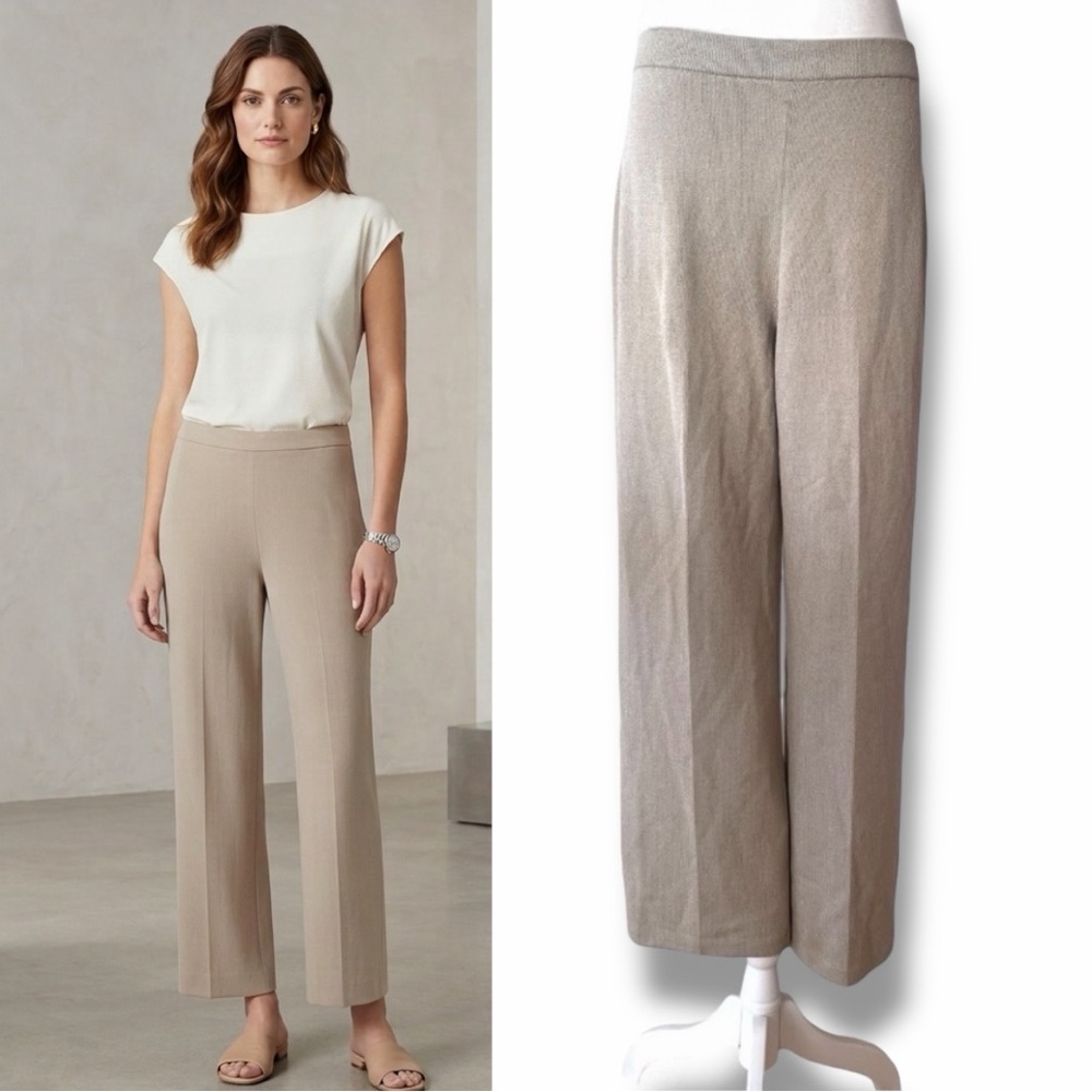 St. John Collection Knit High Rise Straight Leg Pleated Pants Color Light Beige